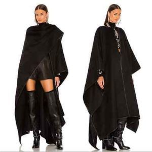 Dundas x REVOLVE Bush Cape in Black Heavy Weight Blanket Coat Faux Leather Trim